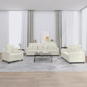 Set di Divani 3 pz con Cuscini Crema in Velluto