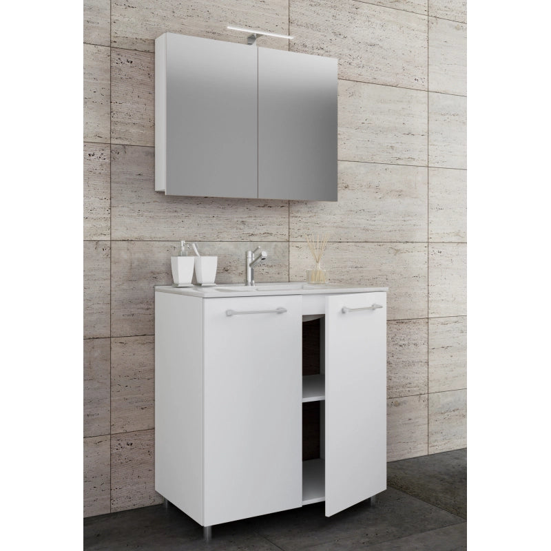 Completo di Ezooza Mobile Sospeso con 2 sportelli Large con lavabo in ceramica di alta qualità e mobile specchio, Bianco ,