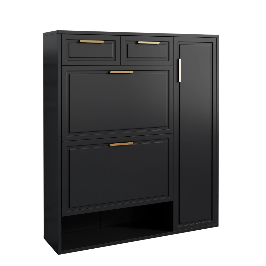 Scarpiera 95x24x107 cm con ripiani regolabili; 2 cassetti; MDF; pannello truciolare; nero