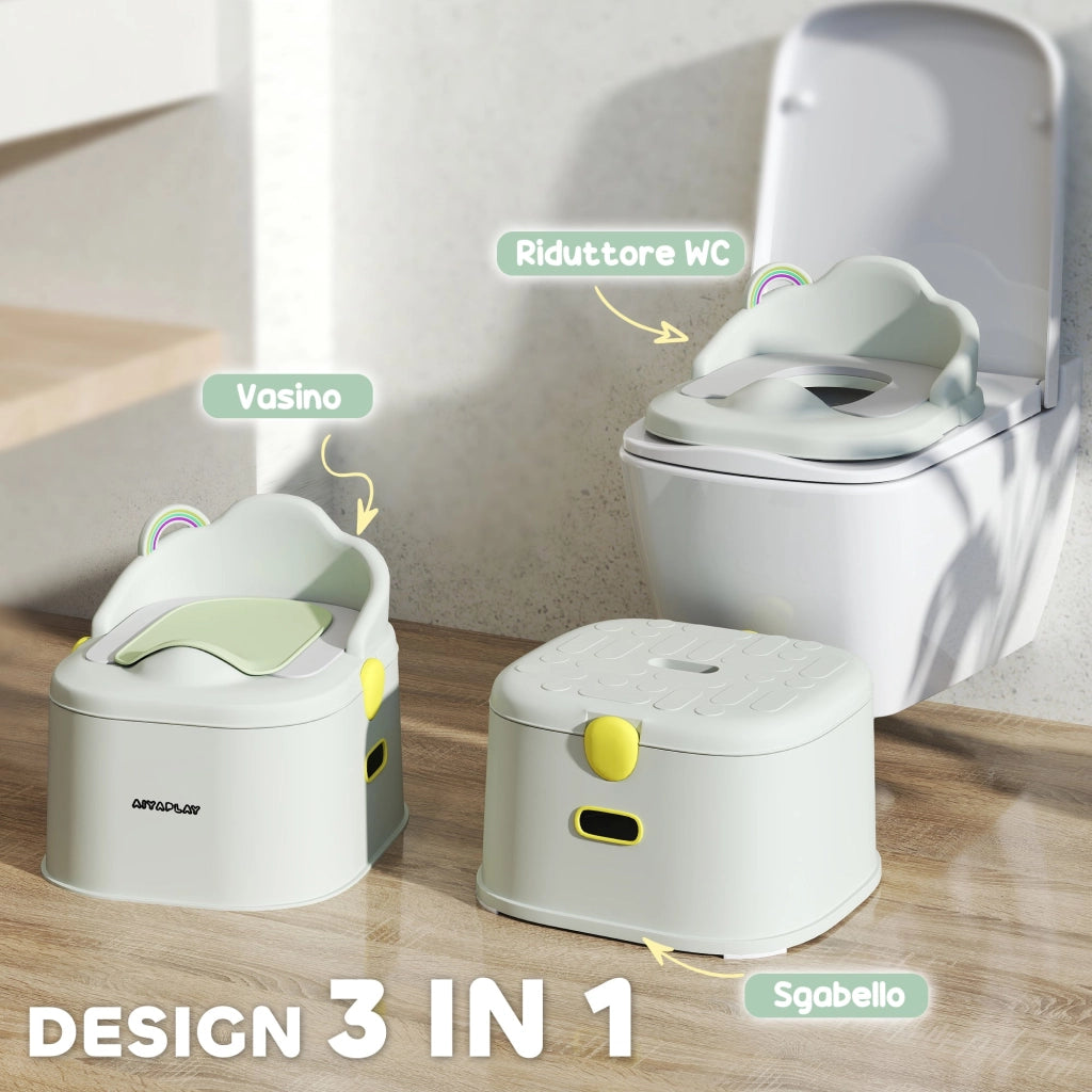Vasino per Bambini Evolutivo 3 in 1 con Vaschetta Rimovibile Grigio