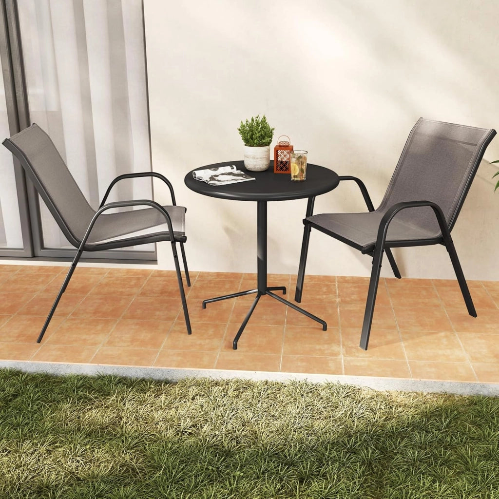 Set di 4 Sedie Impilabili, Sedia da Giardino con Corrimano, Telaio in Acciaio Tubolare Verniciato a Polvere, Sedia per Giardino e Patio