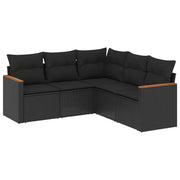 Set Divani da Giardino 5 pz | Set Salotto da Giardino con Cuscini in Polyrattan Nero