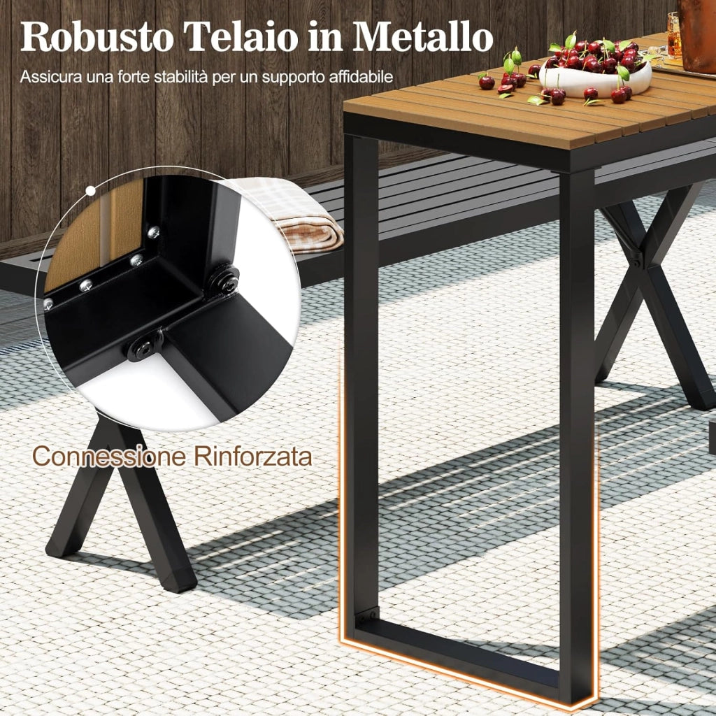 Tavolo Consolle da Esterno Stretto, 129x42x75 cm, Tavolo da Balcone in WPC Impermeabile con Struttura Metallica, Portata 60 kg per Terrazzo, Giardino e Ingresso, Portata 60 kg