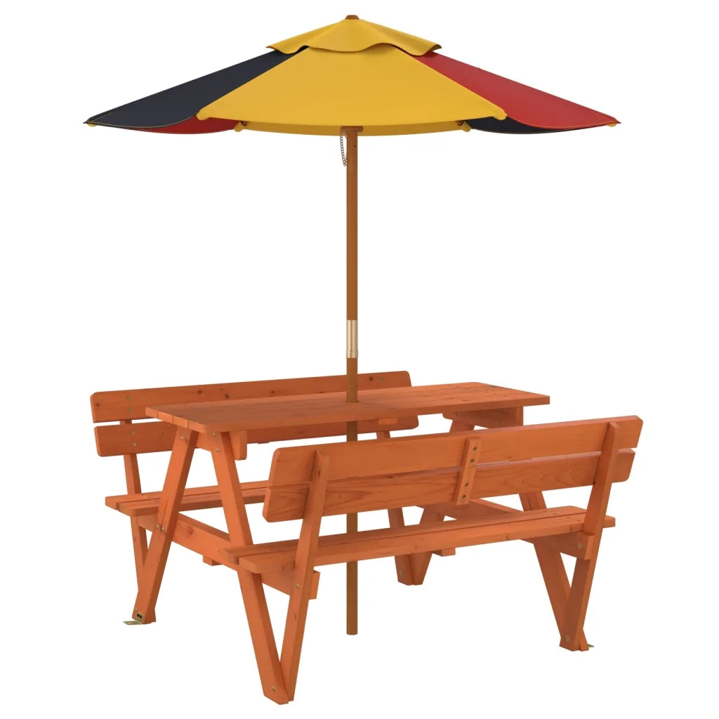 Tavolo da Picnic per 4 Bambini con Ombrellone Legno di Abete 3281619