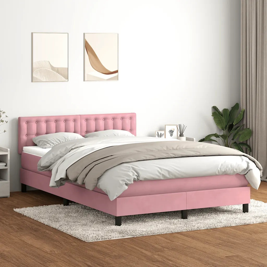 Letto a Molle con Materasso e LED Rosa 140x210 cm in Velluto 3317270