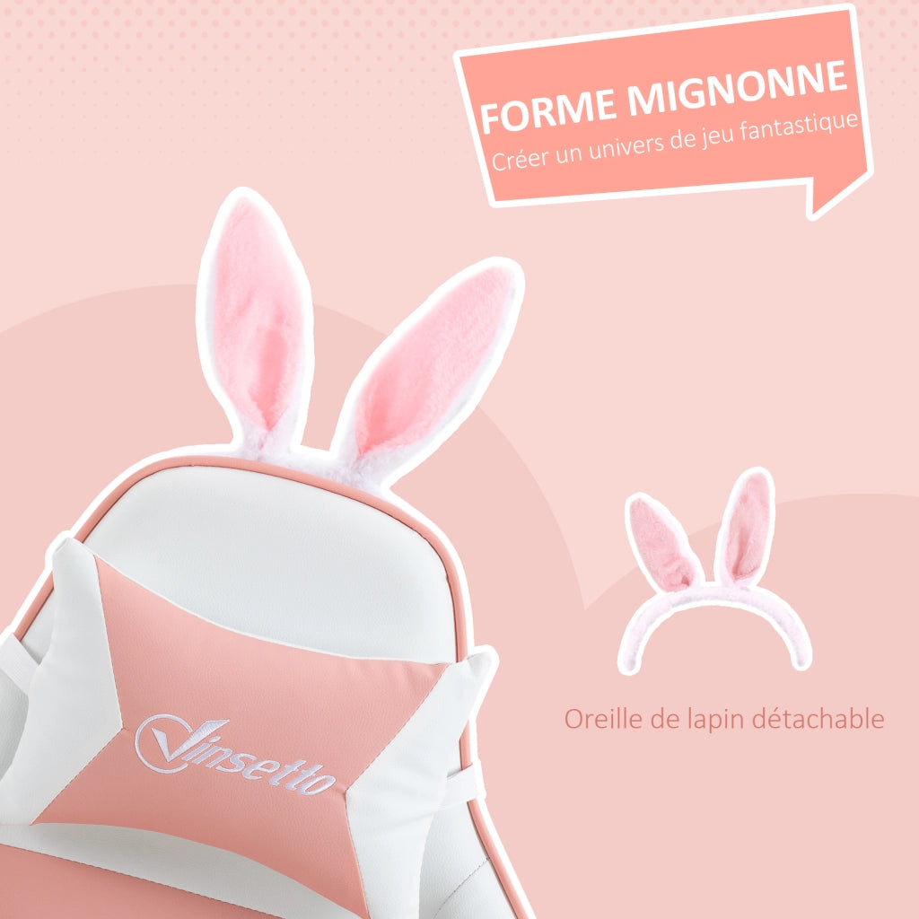 Sedia Gaming con Supporto Lombare, Regolabile, Schienale Inclinabile, Orecchie da Coniglio e Poggiatesta ¨C Minimal ¨C Rosa