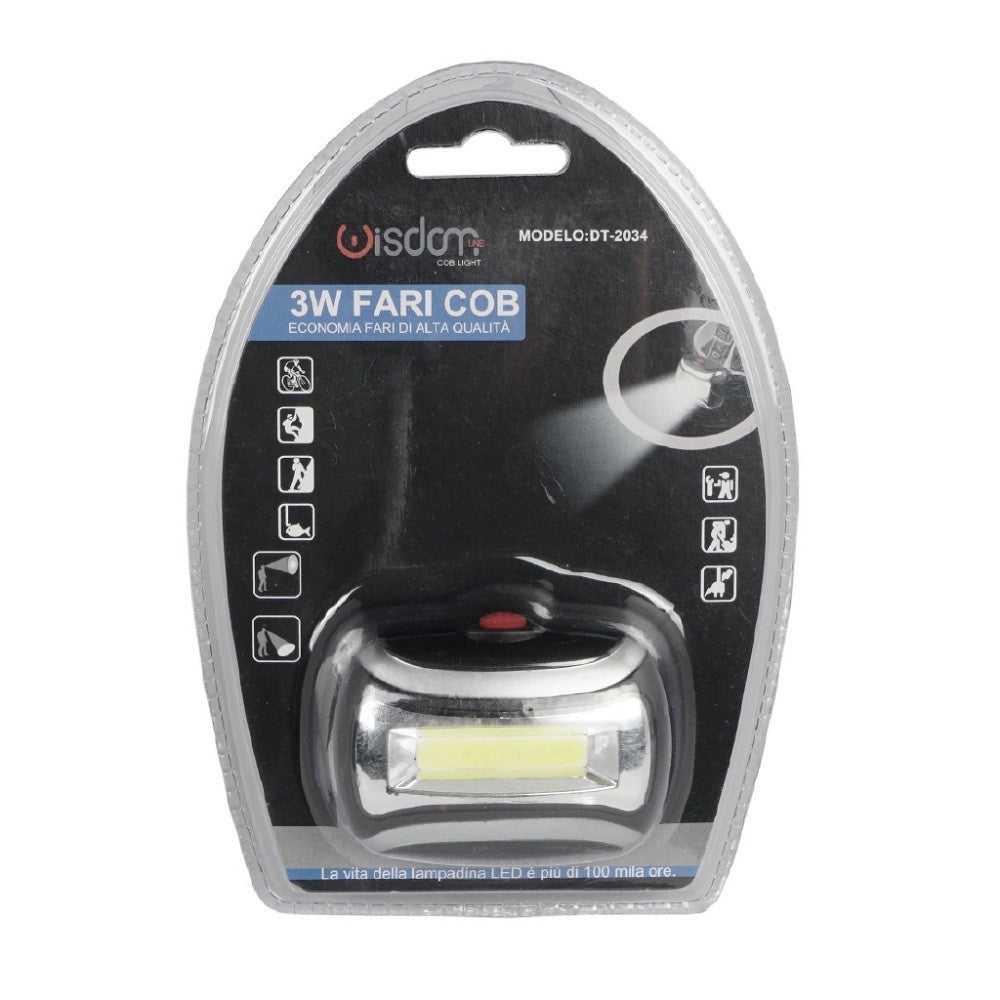 Trade Shop - Torcia Led Frontale Testa 3w Led Fari Cob Escursioni Pesca Luce Regolabile Dt-2034 -