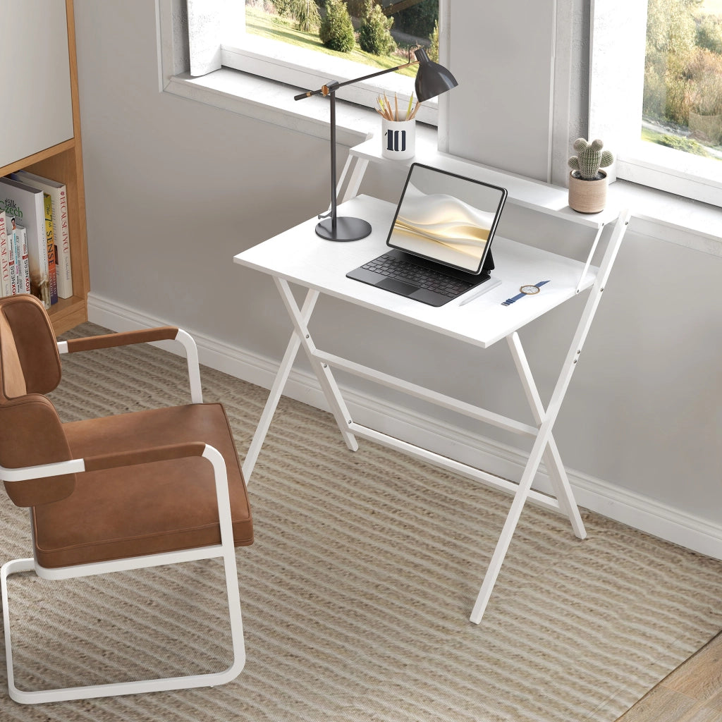 Scrivania pieghevole con scaffale ¨C zephmum ¨C bianco 75.5x50xHcm