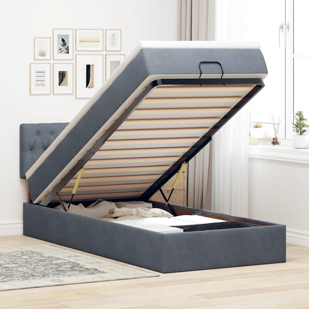 Struttura Letto Pouf con Materasso 90x200 cm in Velluto 3311820