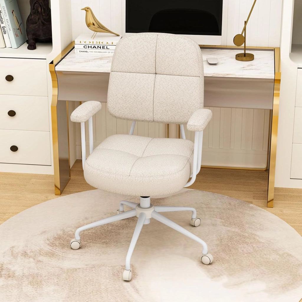 Sedia da Ufficio, con Schienale e Braccioli, Sedia Girevole Regolabile con Funzione a Dondolo e Ruote per Camera da Letto, Studio, Portata 150 kg (Bianco)