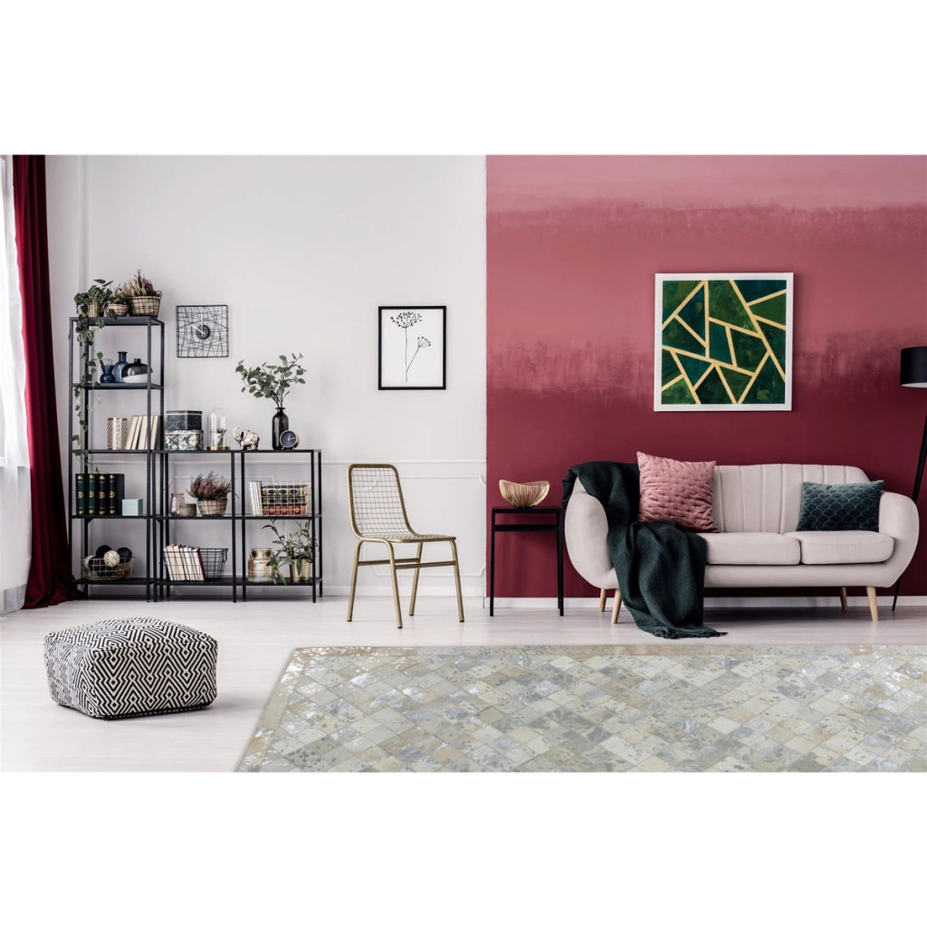 Tappeto patchwork Eclipse 200 in pelle grigio e argento