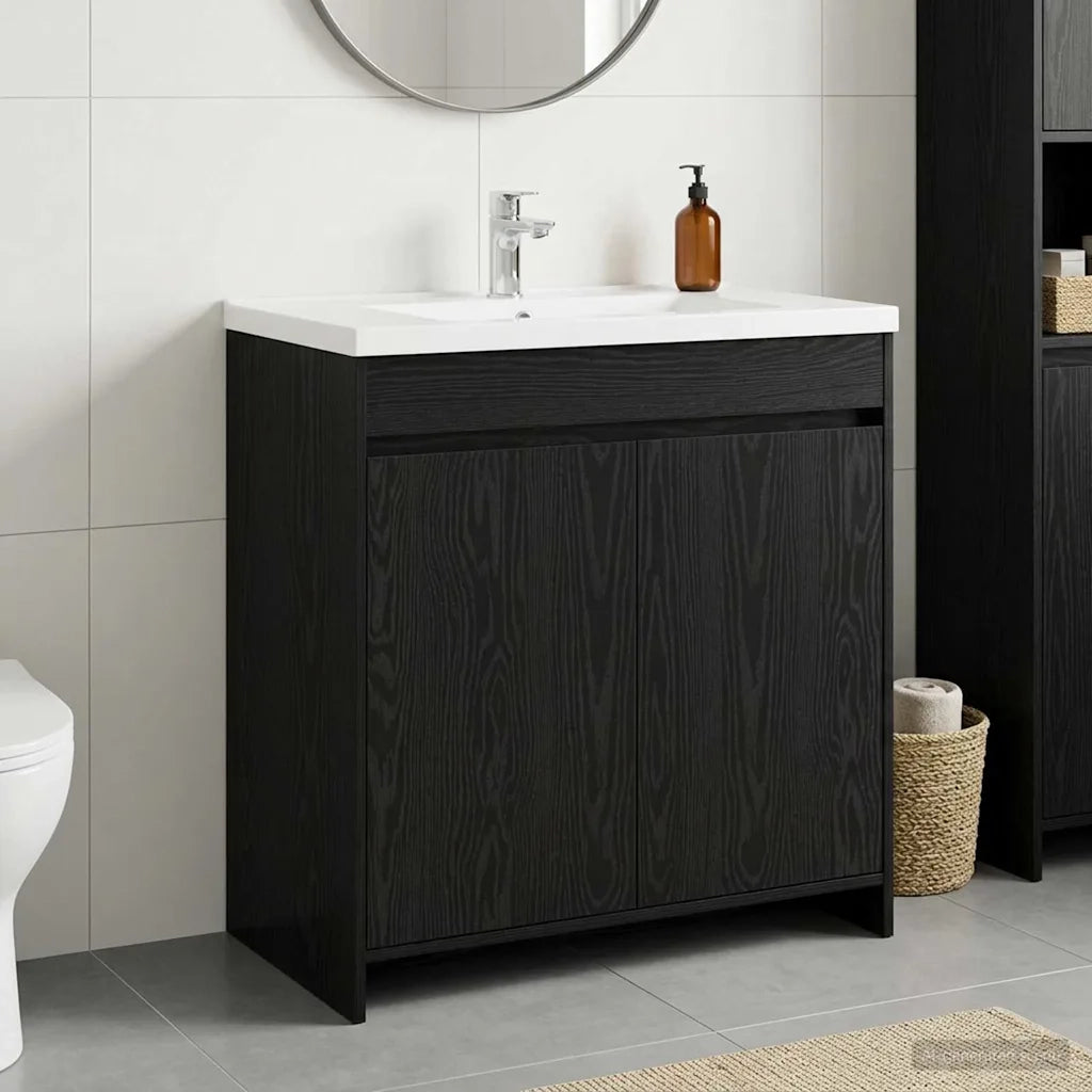 Mobiletto da Bagno Sotto Lavabo Rovere Nero 78,5 x 37,5 x 81 cm 890785