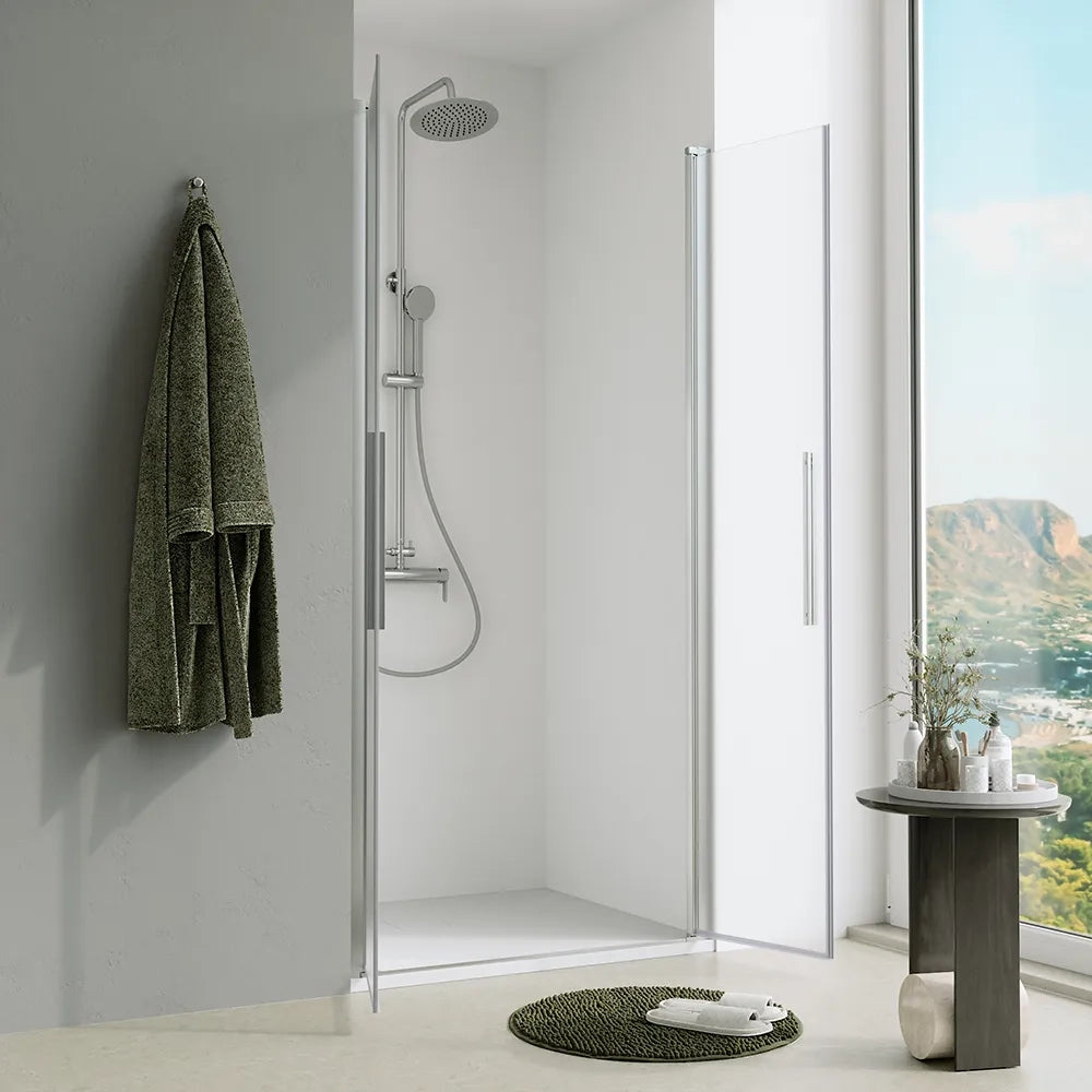 Porta doccia 70cm apertura saloon con profili cromati e vetro da 6mm opaco h195 | Elba