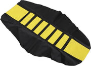Sedile di sostituzione per motocicletta universale, cuscino anti-slip con forma comoda, colore giallo e nero.