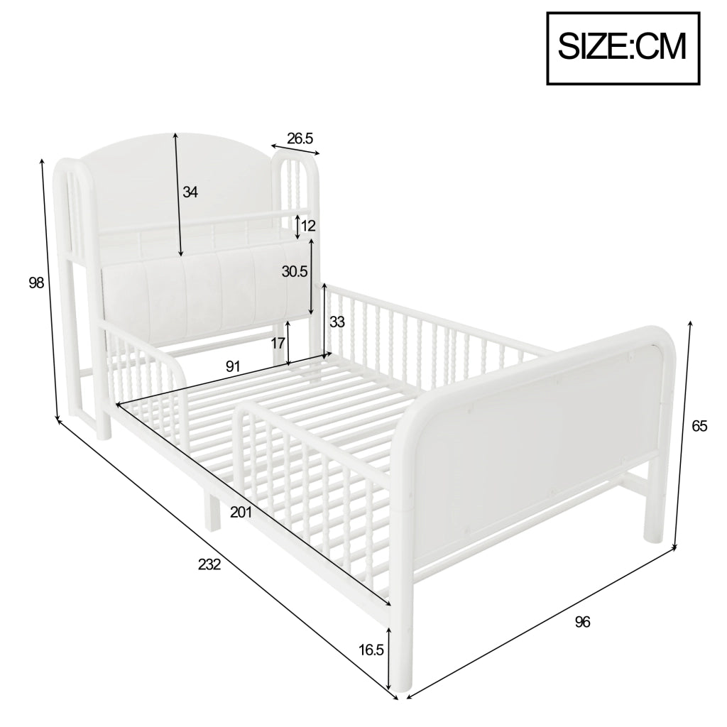 Letto singolo in metallo con testiera LED ¨C Minimal ¨C Bianco 90x200 cm