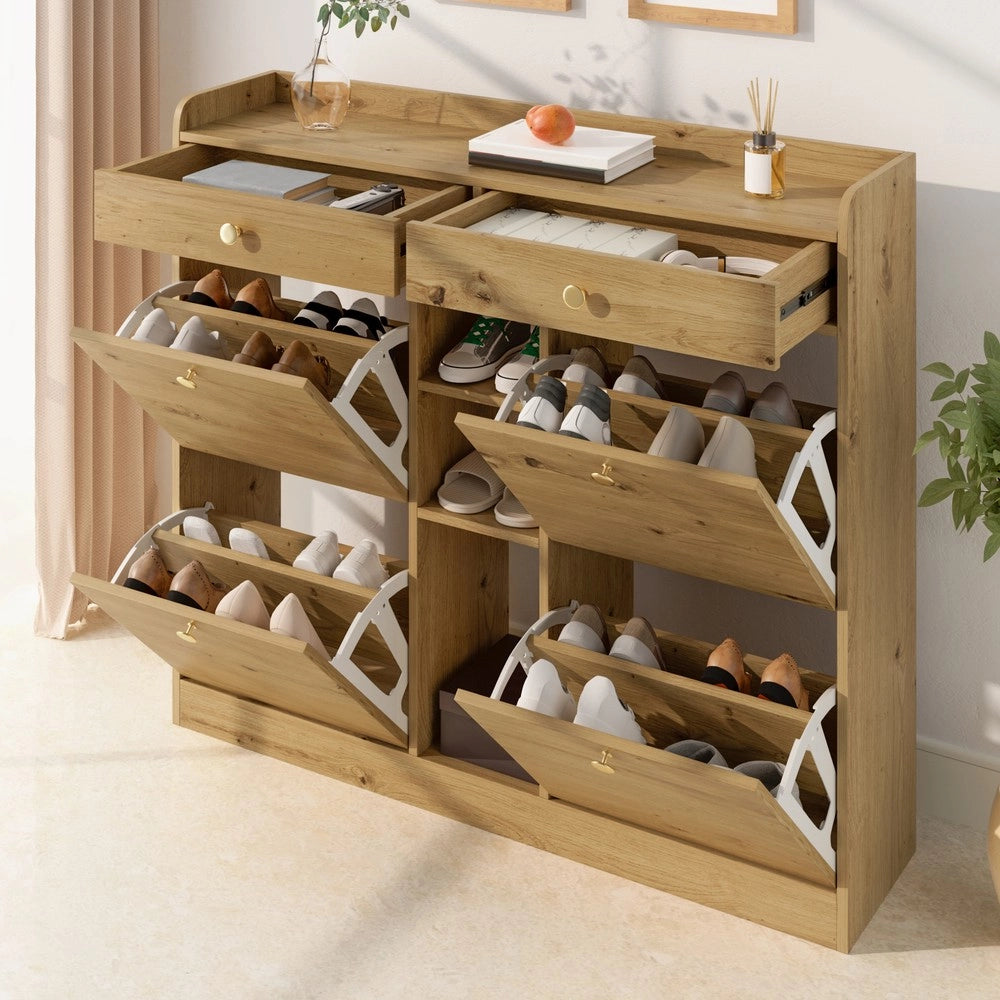 Scarpiera con 4 Ante a Ribalta, 2 Cassetti e 3 Ripiani ¨C MINIMAL ¨C Legno, 110x26x100 cm