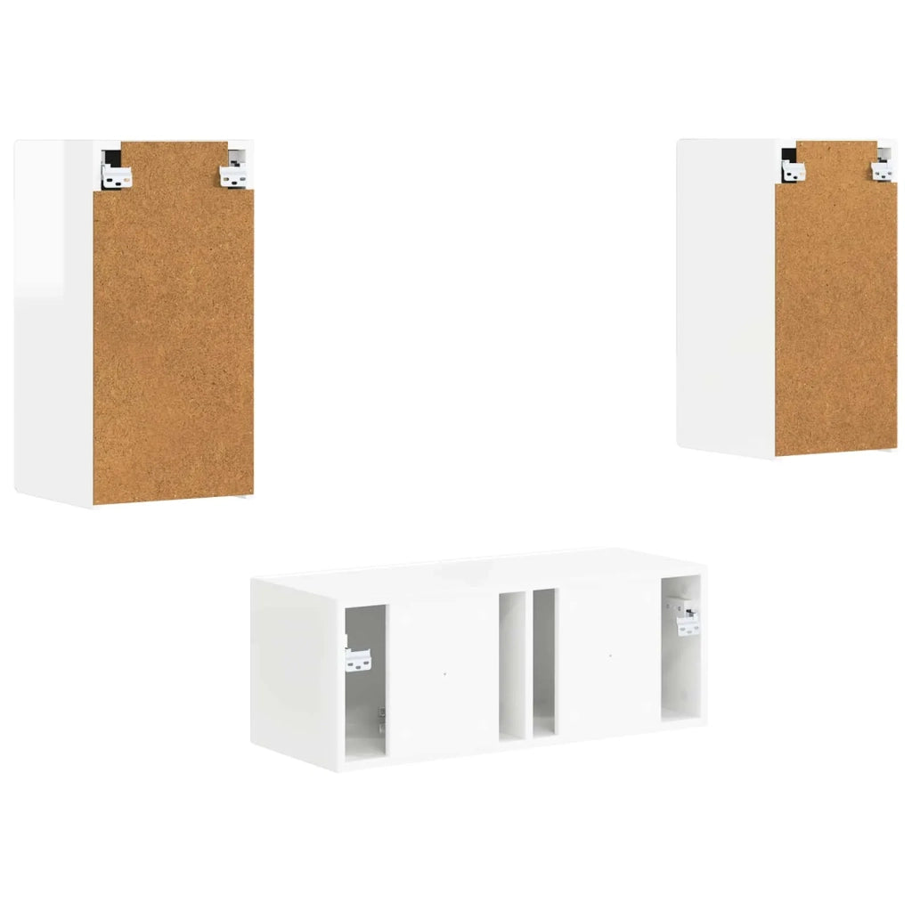 Set mobile TV 2 pz-Credenza per TV Bianco Lucido Legno multistrato 694528