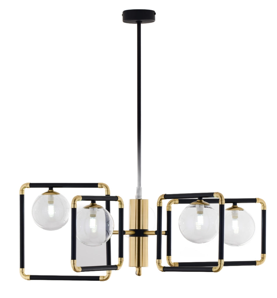 Lampadario moderno nero oro sfere vetro 5xG9 Jupiter