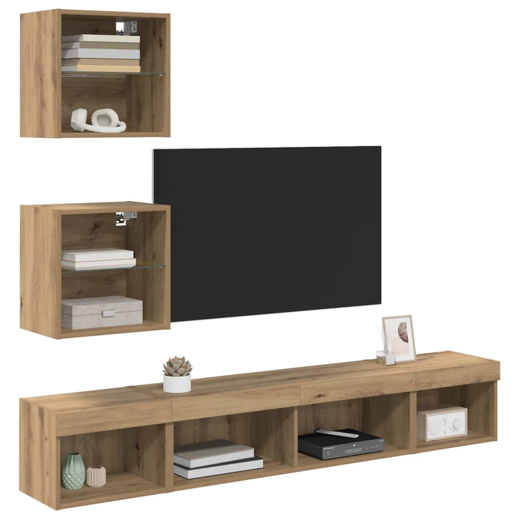 Unità a muro per TV con LED con led 5 pcs Rovere artigianale 3402960
