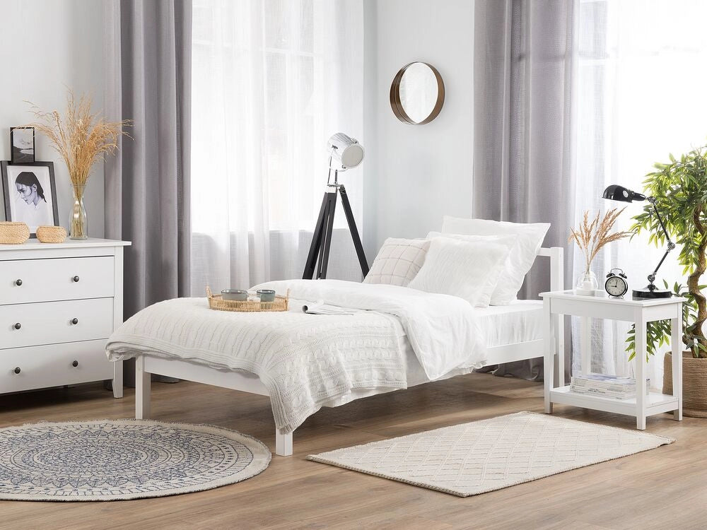 Letto in Legno di pino Bianco con Rete a Doghe Stile Classico 90 x 200 cm
