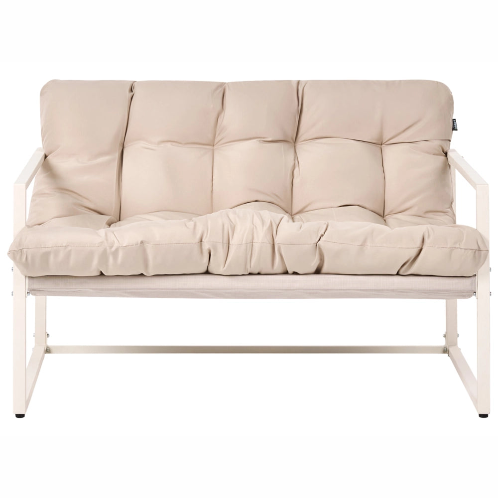 Set da giardino moderno a 4 posti in acciaio zincato con cuscini beige esterno elegante