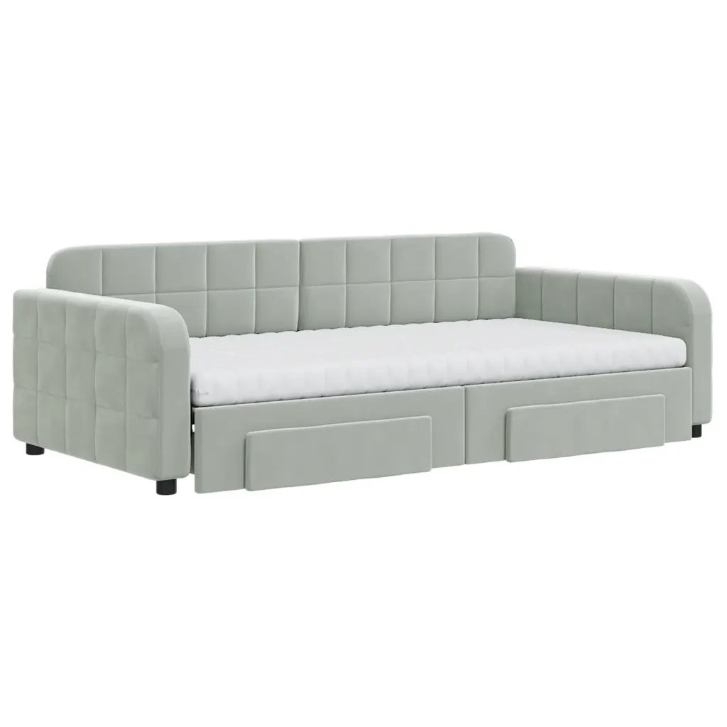 Divano Letto Estraibile Cassetti Grigio Chiaro 100x200 Velluto 3197008