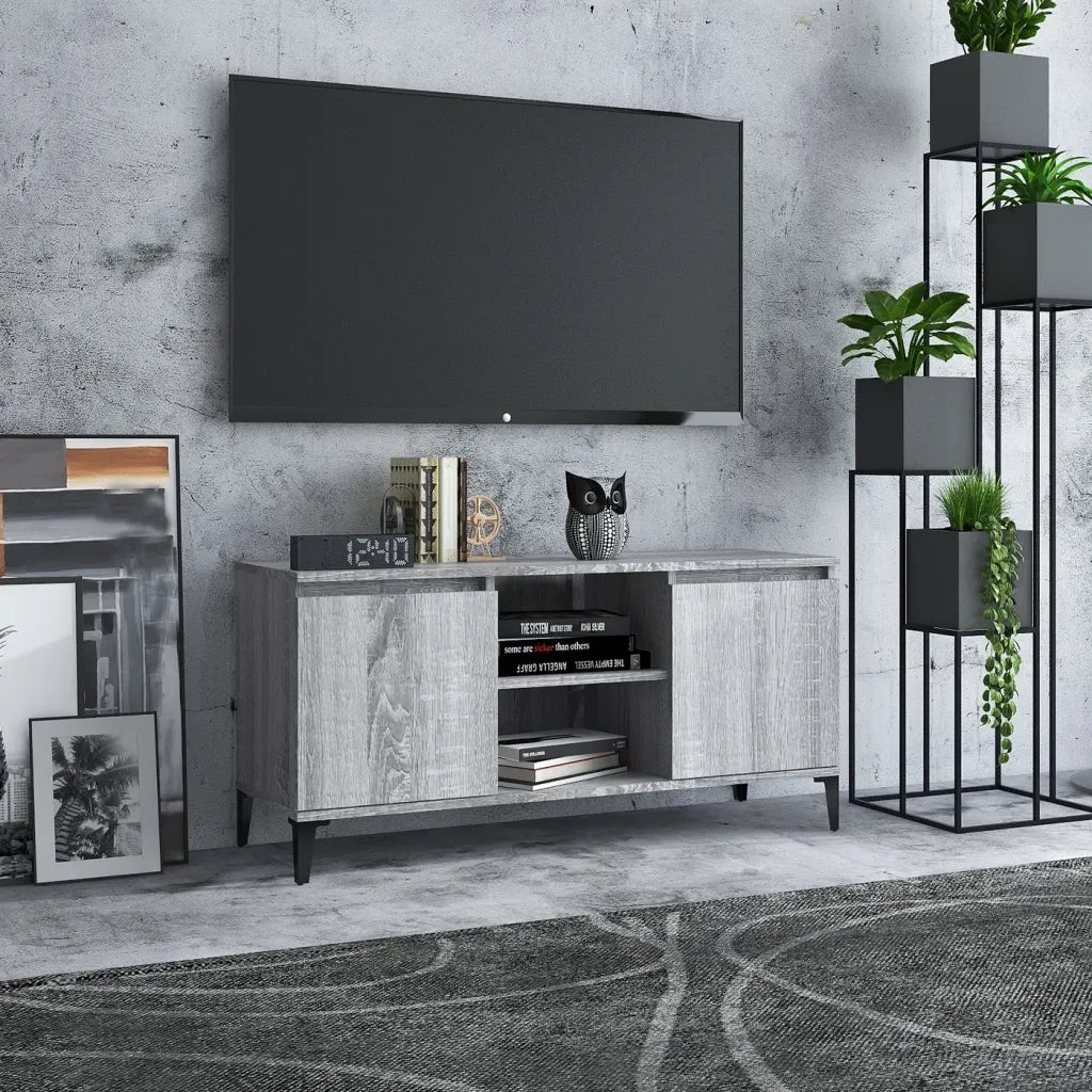 Mobile TV con Gambe in Metallo Grigio Sonoma 103,5x35x50 cm 813162