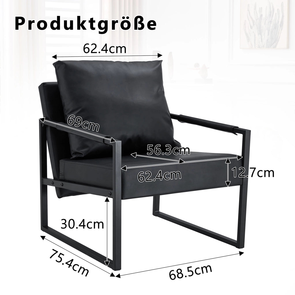 POLTRONA Moderna in metallo nero e pelle sintetica nera 79x65x28 cm