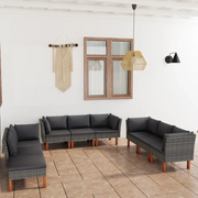 Set Divani da Giardino 9 pz con Cuscini in Polyrattan Grigio cod mxl 36989