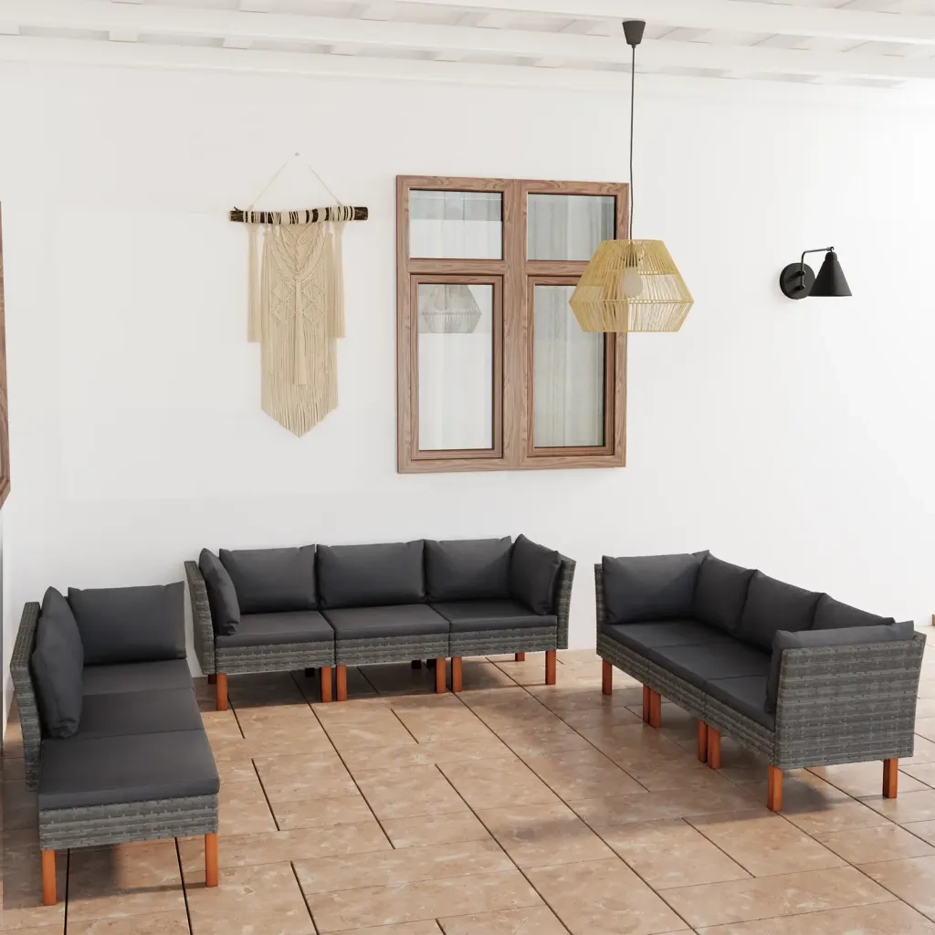 Set Divani da Giardino 9 pz con Cuscini in Polyrattan Grigio cod mxl 36989