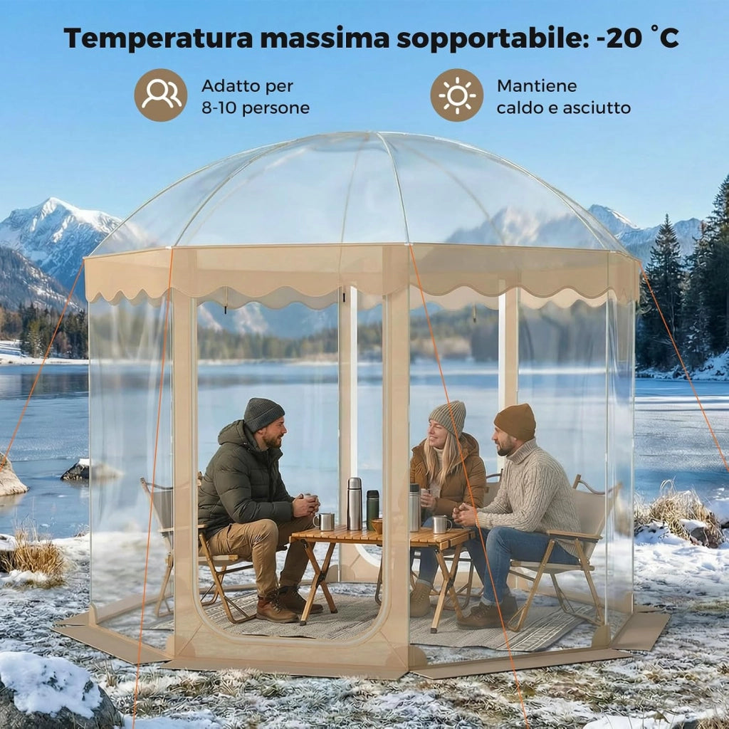 Tenda a Bolla Trasparente, Vista Panoramica a 540°, Tenda Sportiva Pop-up con 8 Corde Antivento, 16 Picchetti, 4 Sacchi di Sabbia e Borsa per Eventi Sportivi, Pesca e Campeggio