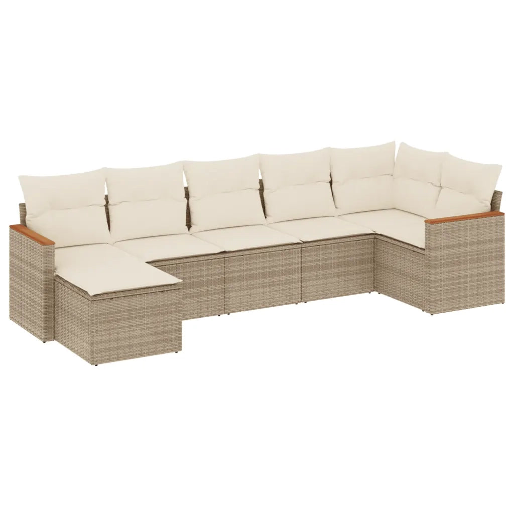 Set Divani da Giardino 7 pz con Cuscini Beige in Polyrattan