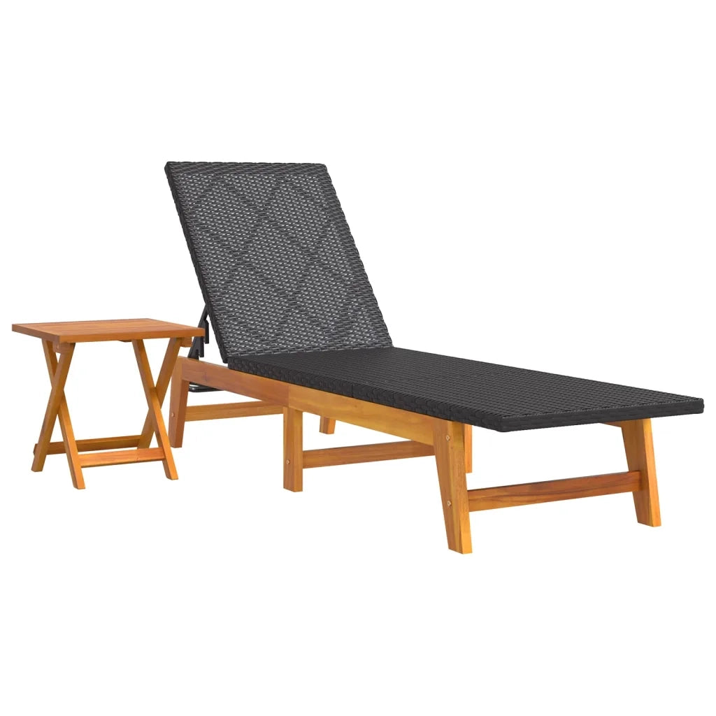 Sdraio con Tavolo Polyrattan e Legno Massello di Acacia 319727