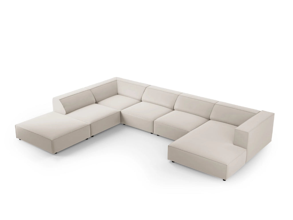 Cosmopolitan Design - Divano panoramico sinistro "Arendal" 7 posti in velluto ecru 