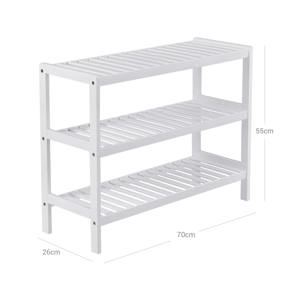Scarpiera/scaffale portaoggetti in bambù a 3 ripiani 70 x 26 x 55 cm bianco 12_0005493
