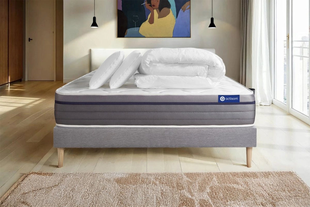 Pacchetto letto completo - Materasso 180x200cm + Box spring con doghe (kit) + 2 cuscini + Piumino - ActiMemo Zen