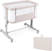 3 in 1 Culla Neonato Fianco Letto, Lettino Neonato Dondolo con Materasso, Culla Co-Sleeping Fino a 9 kg, Altezza Regolabili, 84 x 59,5 x 80,5cm (Beige)