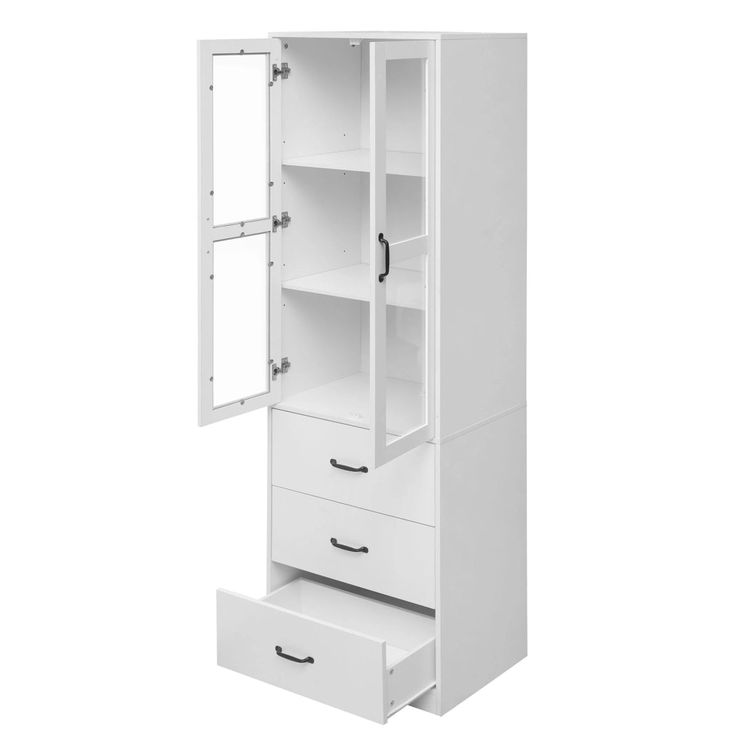 Vetrina con illuminazione LED e 3 cassetti in MDF bianco