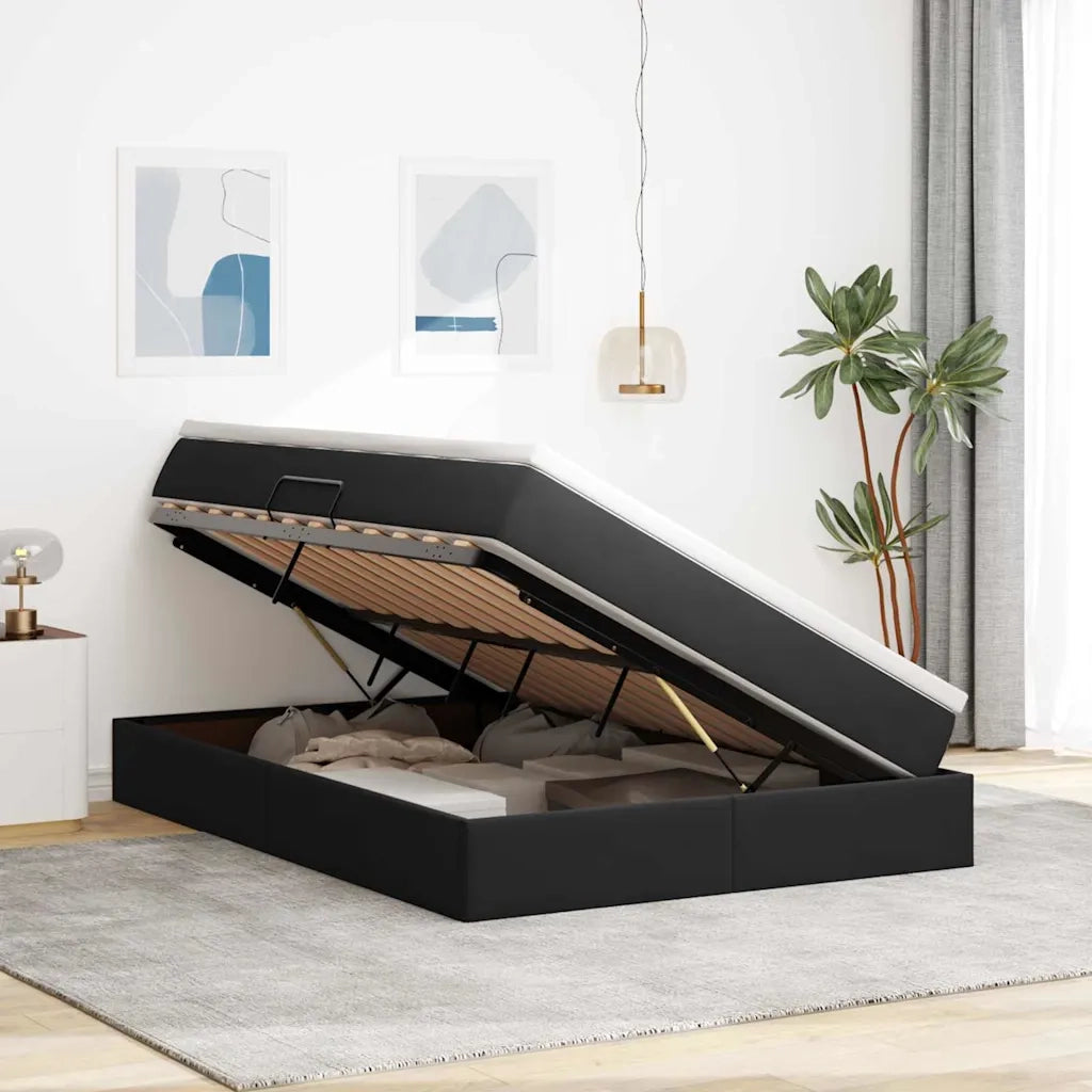 Letto con contenitore e materasso Nero 140 x 200 cm Velluto