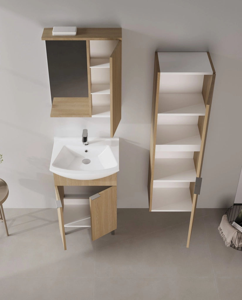 Set mobile lavabo con specchio (2 pezzi) "Purus 55" - 55 x 50 x 83 cm - Rovere