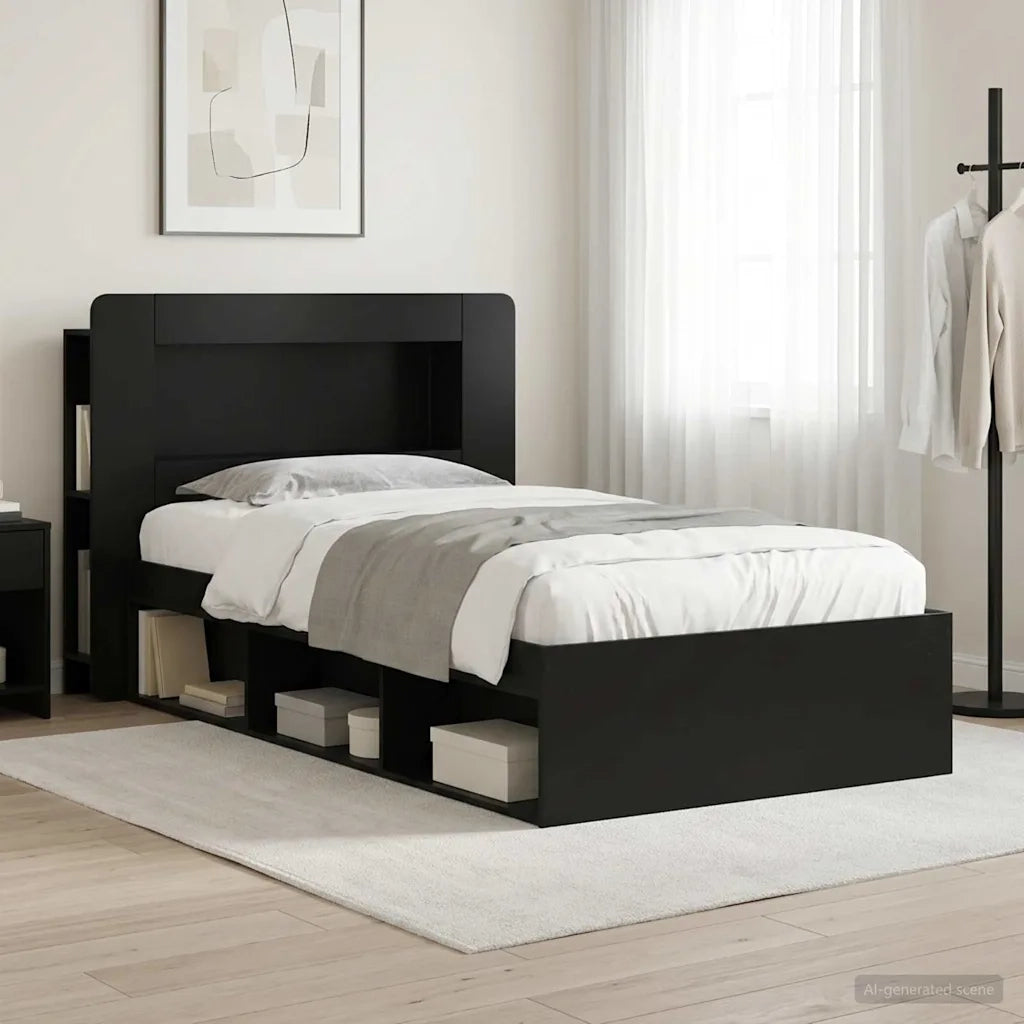Telaio del letto con storage con testiera Nero 90 x 200 cm 3433455