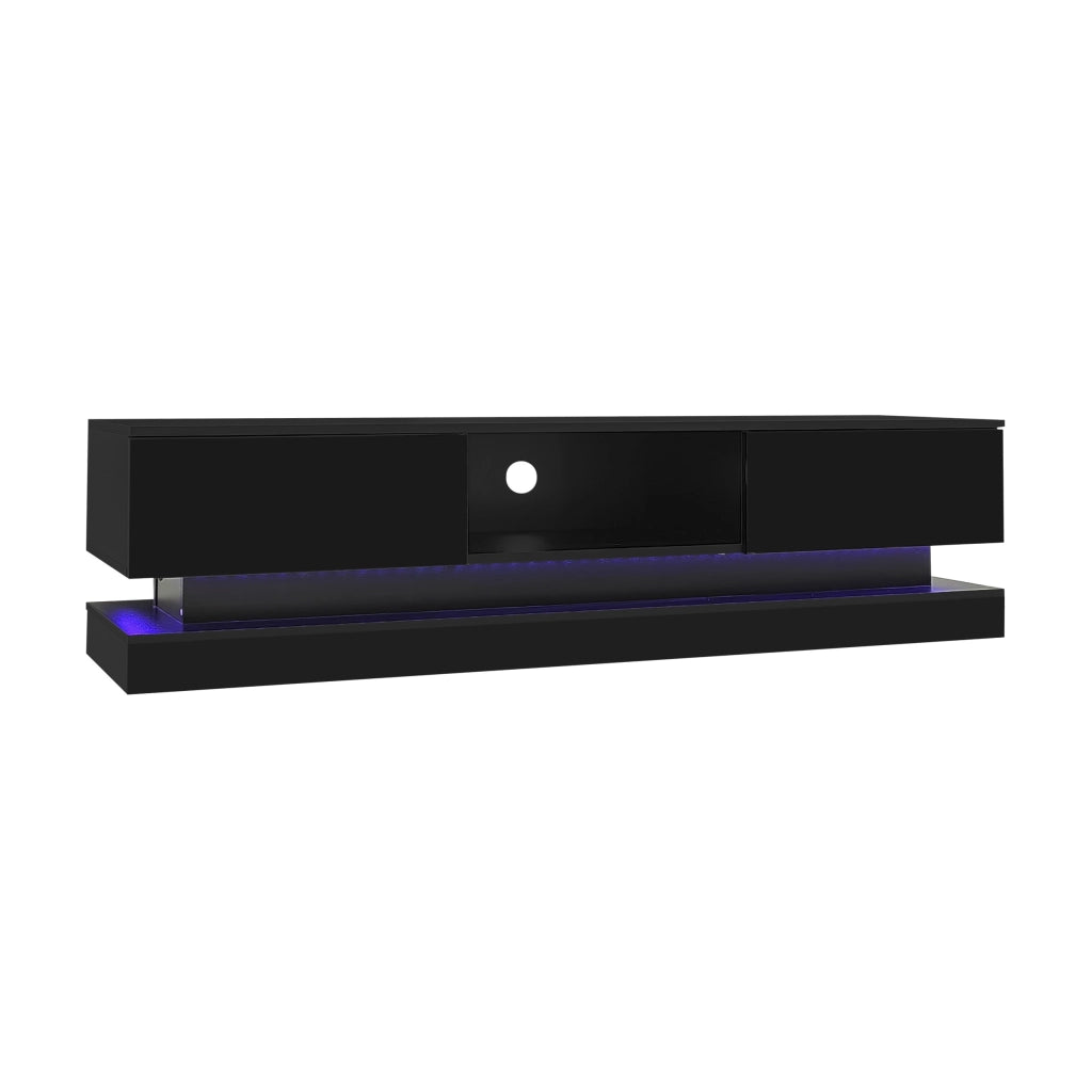 Mobile TV da Soggiorno Lucido con LED e 2 Cassetti ¨C MINIMAL ¨C Nero, 160x35x40,5 cm