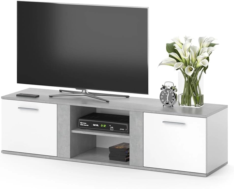 Mobile tv Novelli, Calcestruzzo, 155 x 41 cm, per l'utilizzo come mobile TV con più ripiani