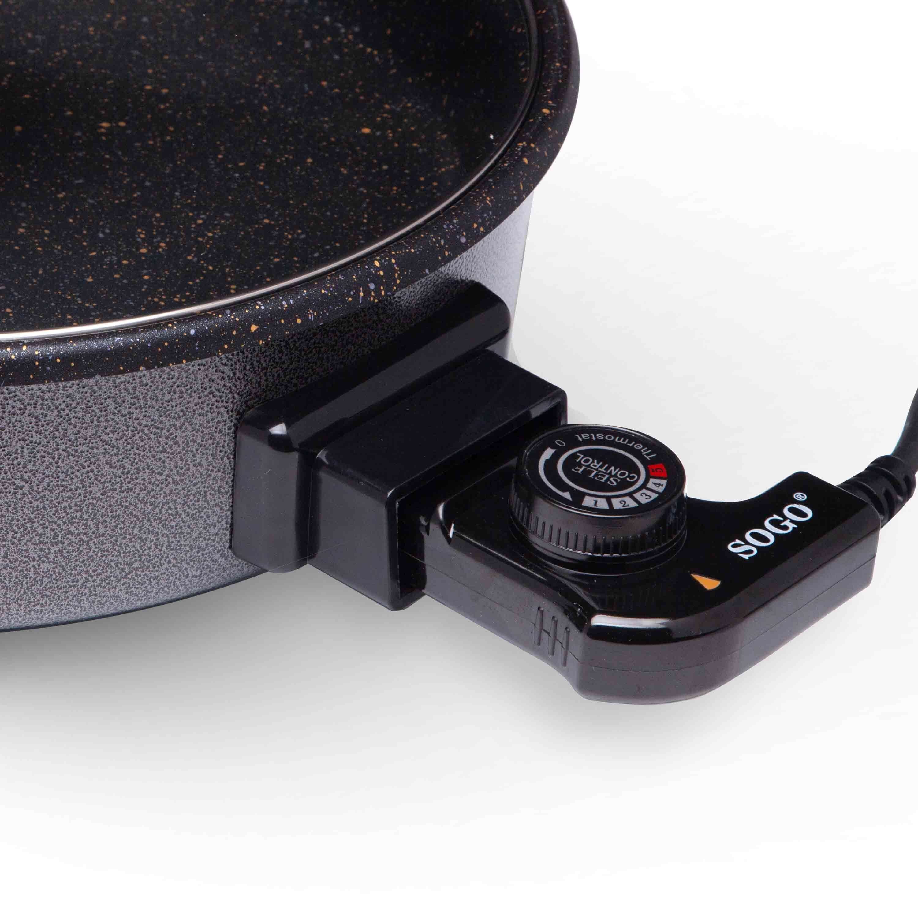 SOGO Pentola Elettrica da 32 cm con Coperchio in Vetro, 1500W, Rivestimento Antiaderente Ceracook, Termostato 240°C, Perfetta per Pizza e Barbecue