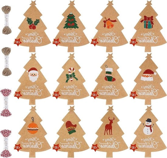 120 pezzi di etichetta di Natale carta kraft tag - decorazione di albero di Natale - con 40 m di corda di juta naturale - e corda di cotone - etichette di Natale preforate per pacchi regalo di artigianato.