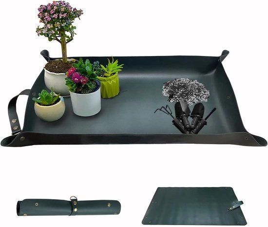 Mat per piante in pelle - Mat per piante impermeabile - Mat per piante portatile per piante grasso - 76 x 46 cm - Mat per piante compatto e pieghevole - Mat per piante e mat impermeabile - Verde scuro