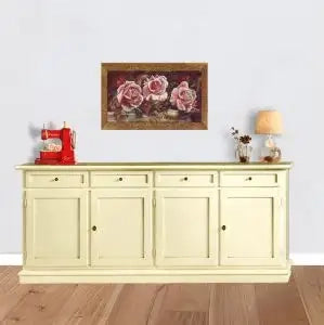 Credenza madia buffet in legno Shabby chic mod Martini avorio 4 ante
