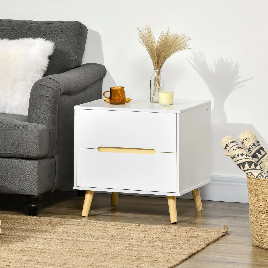 Comodino con 2 Cassetti ¨C Zephmum ¨C Bianco Pino 50x40x50.5 cm