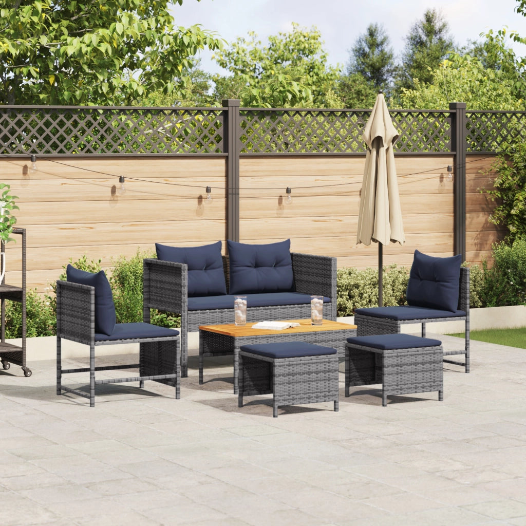 Set Divano da Esterno Grigio e blu navy Rattan con telaio in metallo