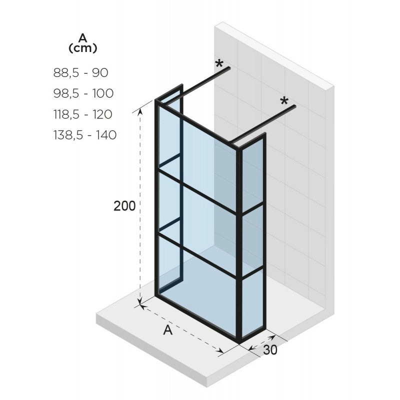 Box doccia walk-in italiano con 2 pareti fisse GRID 404 RIHO 90x200 cm